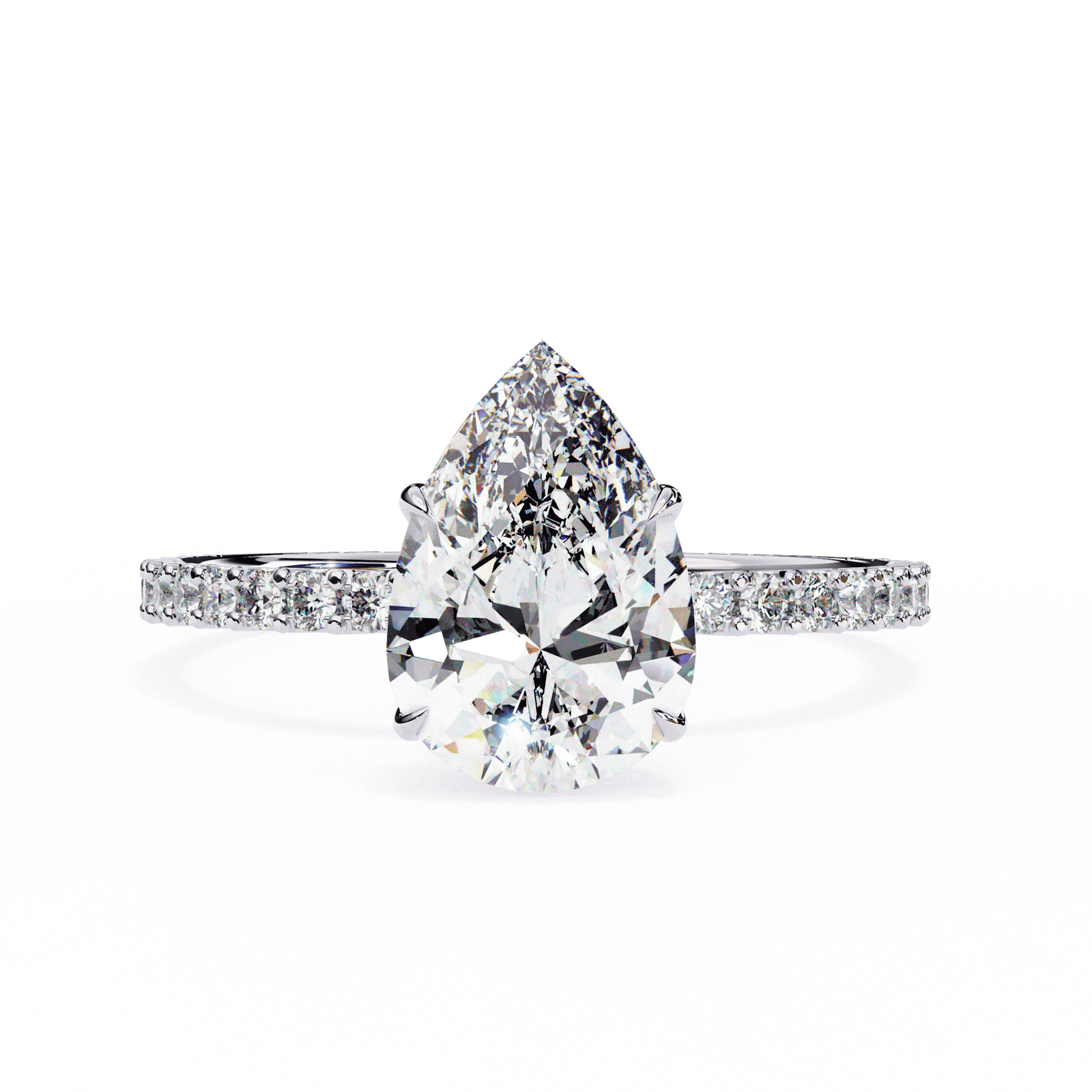 Pear-Cut Diamond Engagement Ring with Pave Band